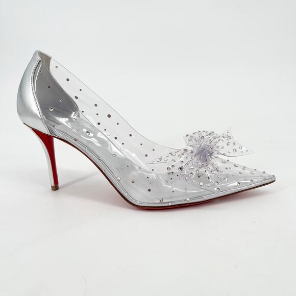 Christian Louboutin Jelly Strass 80 Silver Crystal Bow PVC Pointed Toe Pumps 37 - Picture 2 of 10